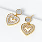 White Gold Dipped CZ Pave MOP Heart Drop Post Stud Earrings