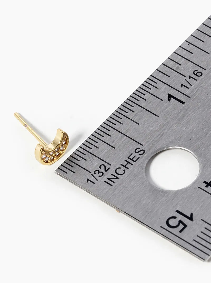 18k Gold Dipped CZ Pave Moon Post Stud Earrings