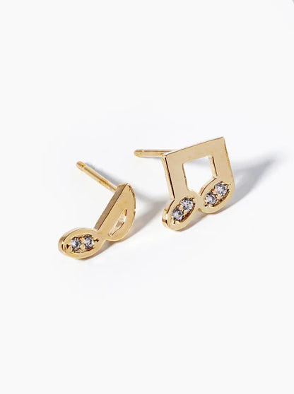 18k Gold Dipped CZ Pave Musical Notes Post Stud Earrings