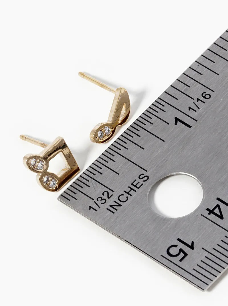 18k Gold Dipped CZ Pave Musical Notes Post Stud Earrings