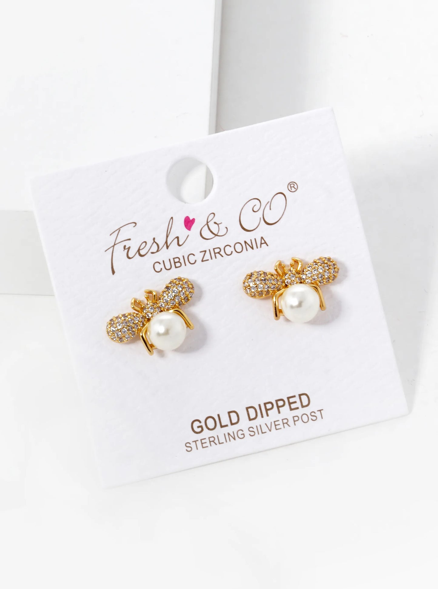 18k Gold Dipped CZ Pave Pearl Bumblebee Stud Earrings
