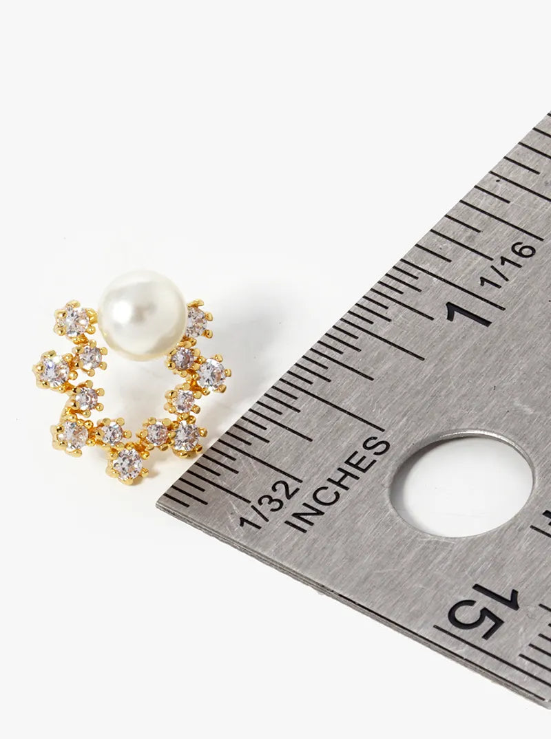 18k Gold Dipped CZ Pave Pearl Wreath Stud Earrings