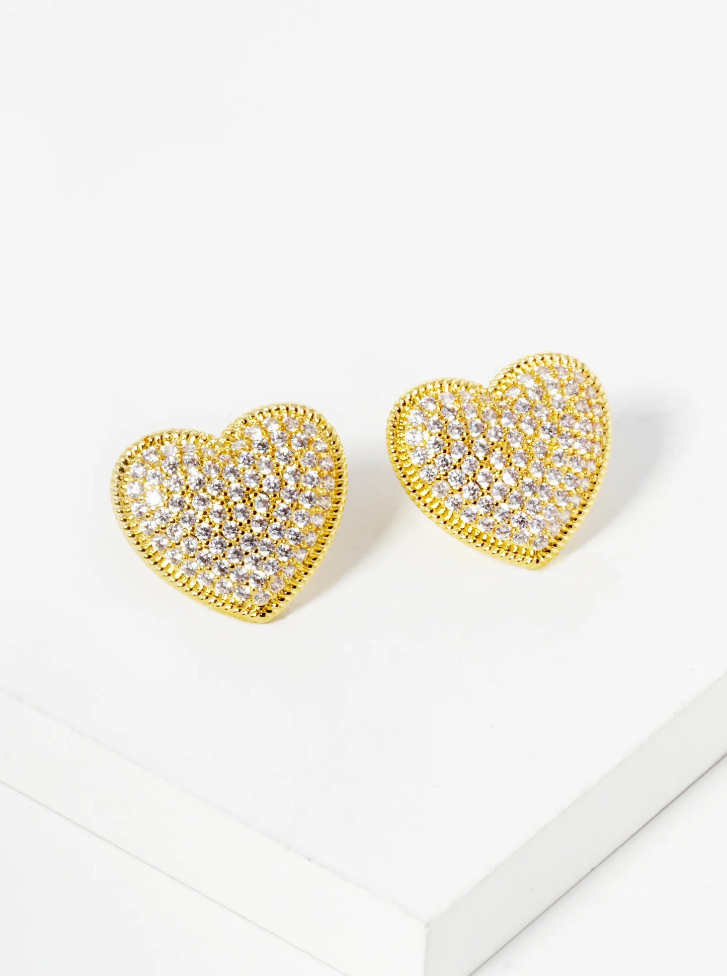 18k Gold Dipped CZ Pave Puffy Heart Stud Earrings