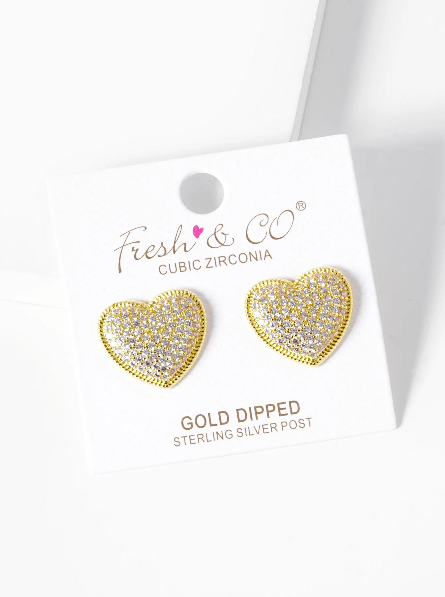 18k Gold Dipped CZ Pave Puffy Heart Stud Earrings