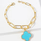 18k Gold Dipped CZ Pave Quatrefoil Charm Chain Bracelet