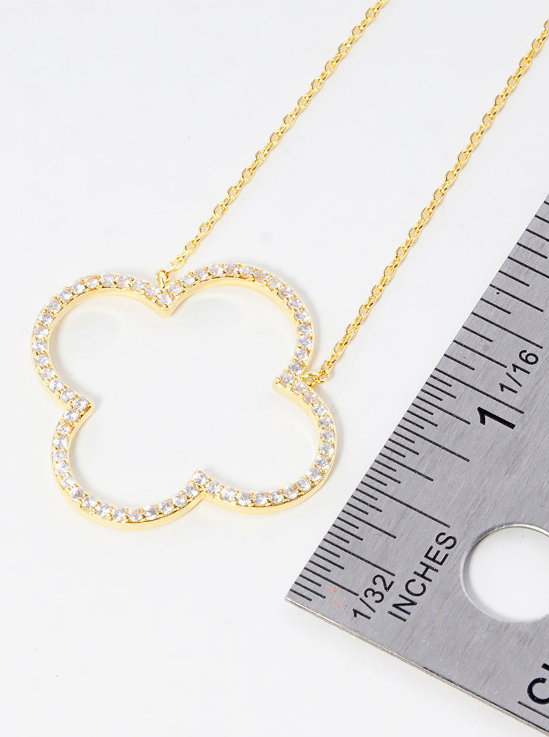 18k Gold Dipped CZ Pave Quatrefoil Pendant Delicate Necklace