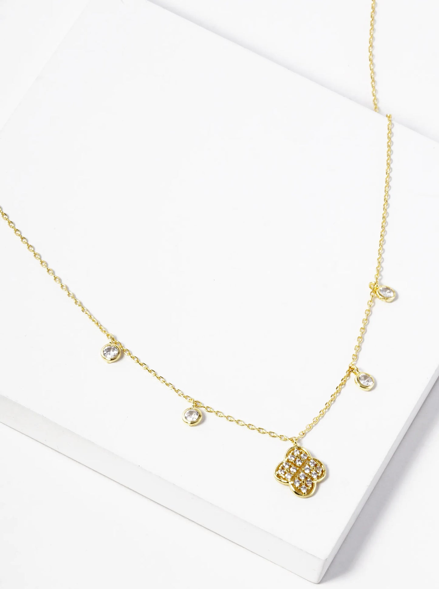 18k Gold Dipped CZ Pave Quatrefoil Pendant Necklace