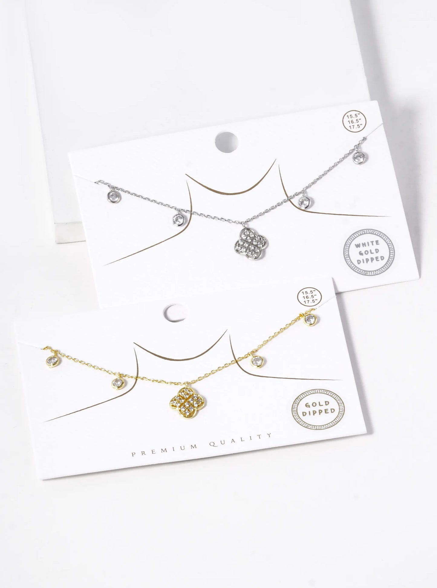 18k Gold Dipped CZ Pave Quatrefoil Pendant Necklace