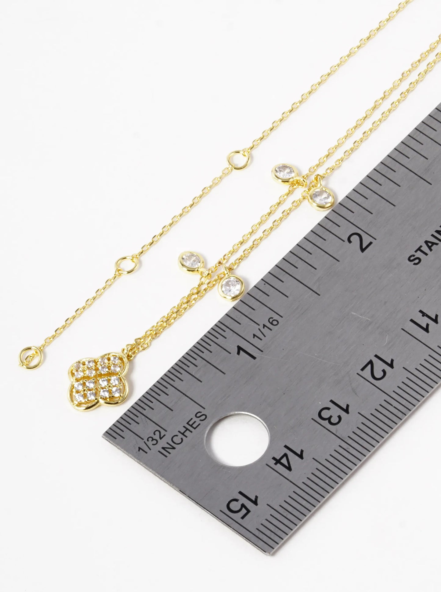 18k Gold Dipped CZ Pave Quatrefoil Pendant Necklace