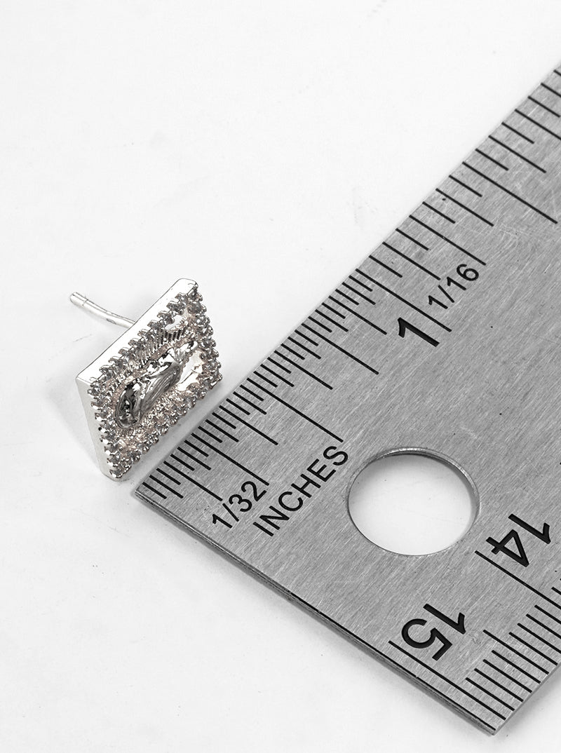 18k Gold Dipped CZ Pave Rectangle Virgin Mary Post Stud Earrings