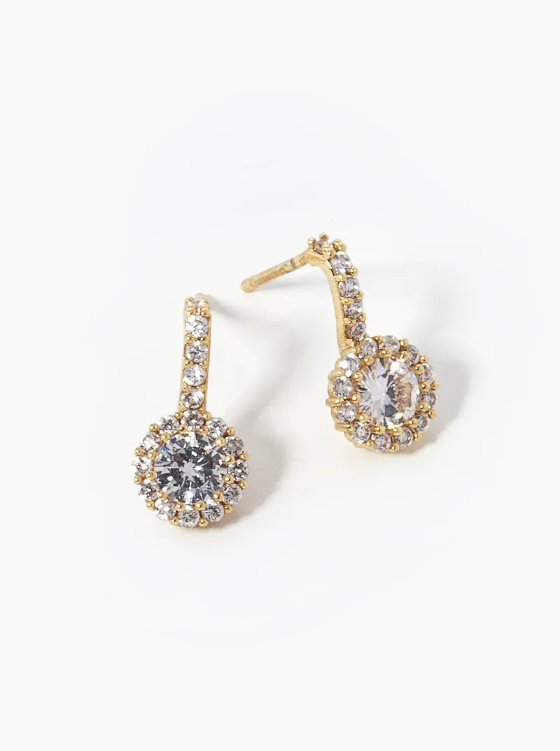 White Gold Dipped CZ Pave Round Drop Stud Earrings