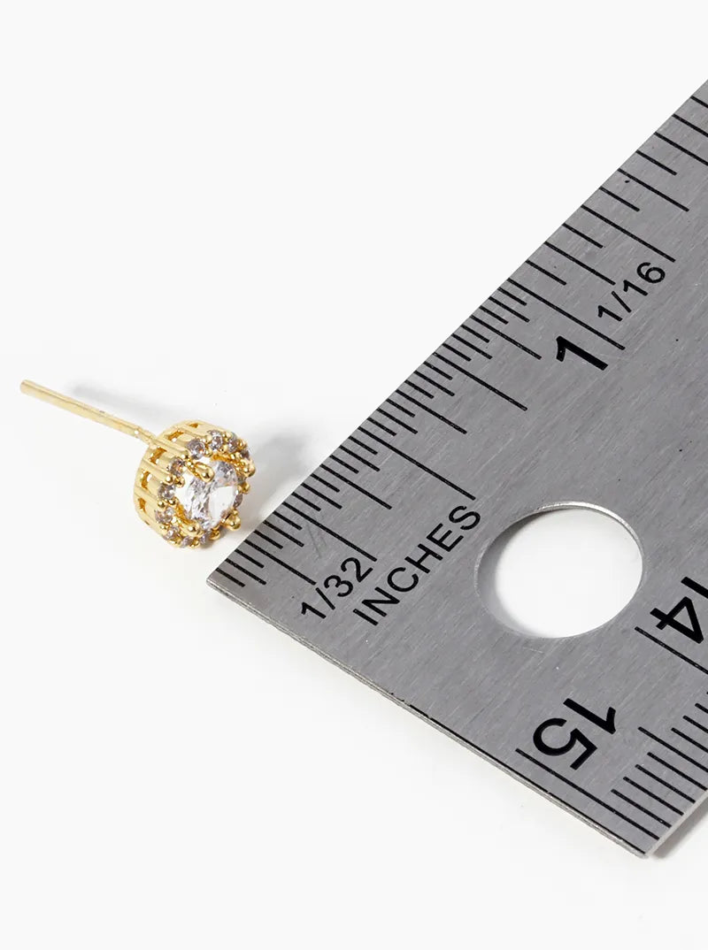 18k Gold Dipped CZ Pave Round Post Stud Earrings