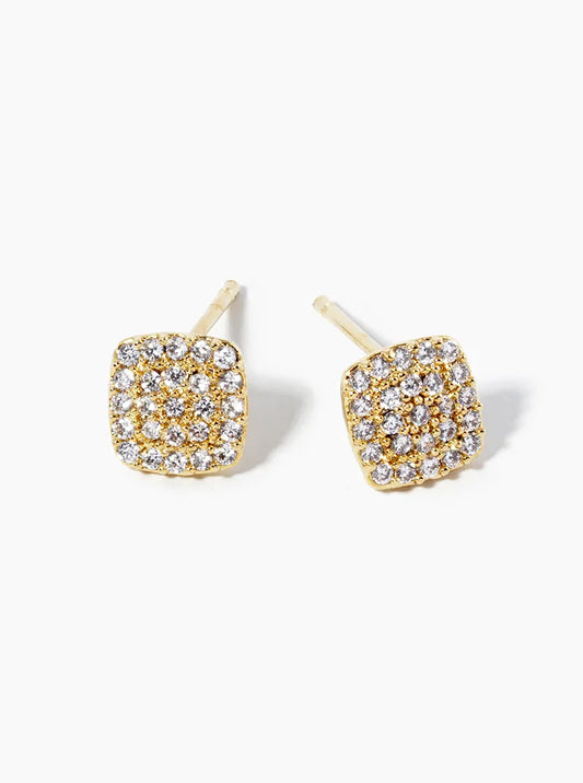 18k Gold Dipped CZ Pave Rounded Square Post Stud Earrings