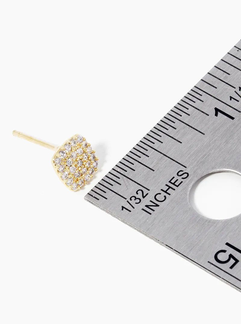 18k Gold Dipped CZ Pave Rounded Square Post Stud Earrings