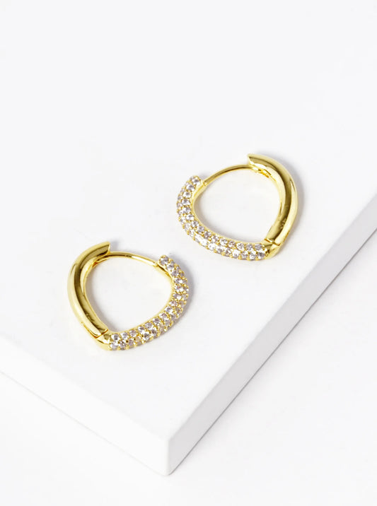 18k Gold Dipped CZ Pave Rounded Triangle Shape 15mm Huggie Hoop Earrings