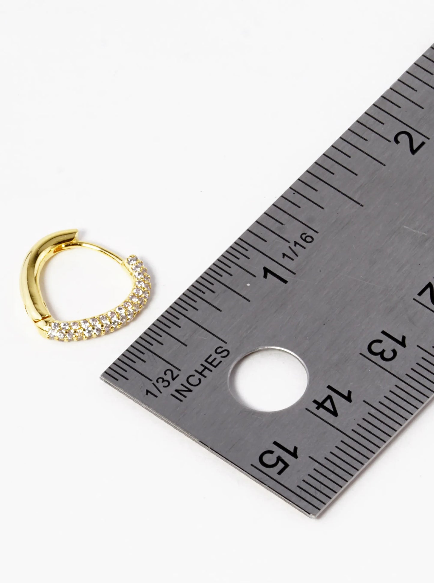 18k Gold Dipped CZ Pave Rounded Triangle Shape 15mm Huggie Hoop Earrings