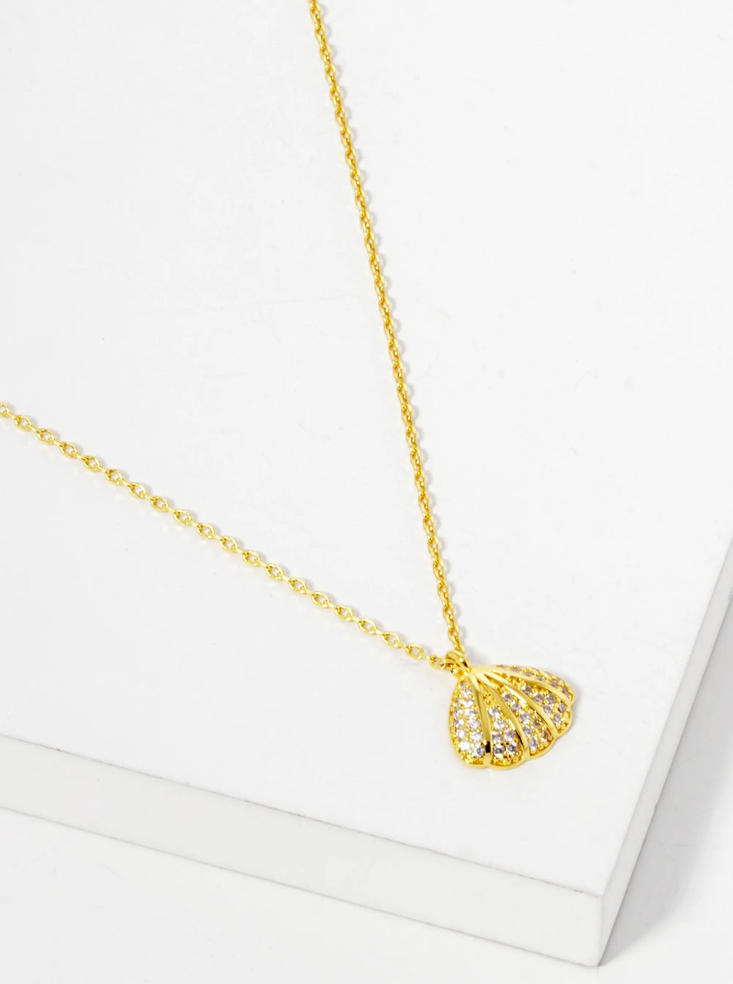 18k Gold Dipped CZ Pave Seashell Pendant Necklace