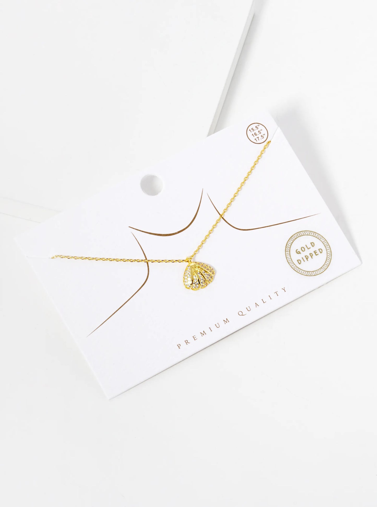 18k Gold Dipped CZ Pave Seashell Pendant Necklace