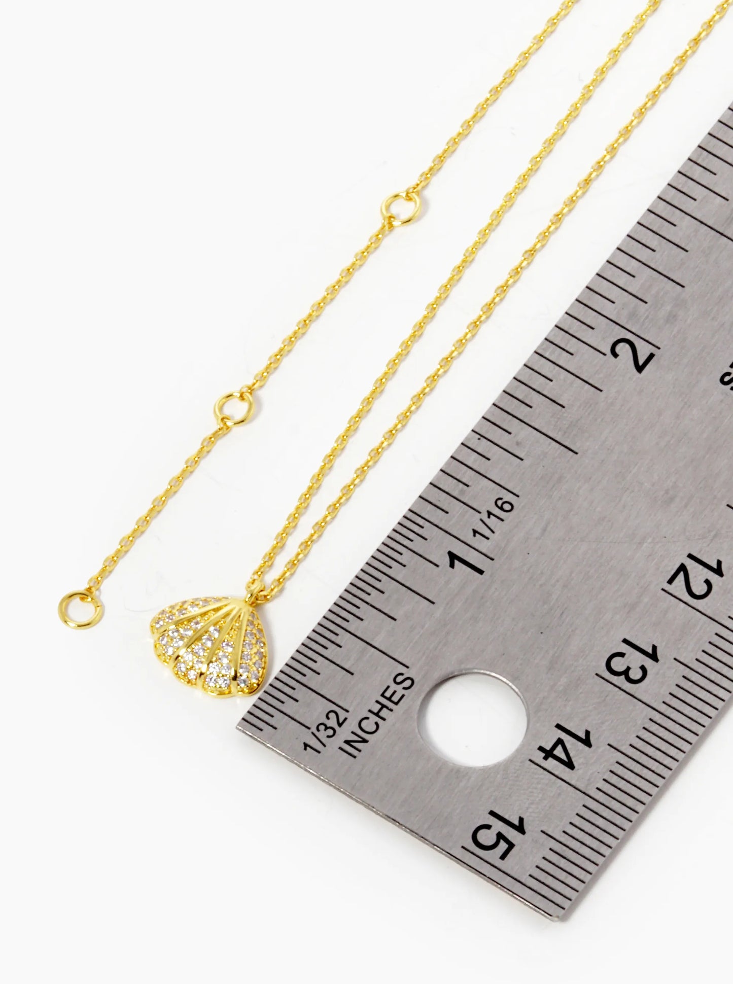 18k Gold Dipped CZ Pave Seashell Pendant Necklace