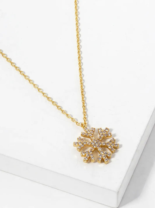 18k Gold Dipped CZ Pave Snowflake Pendant Necklace