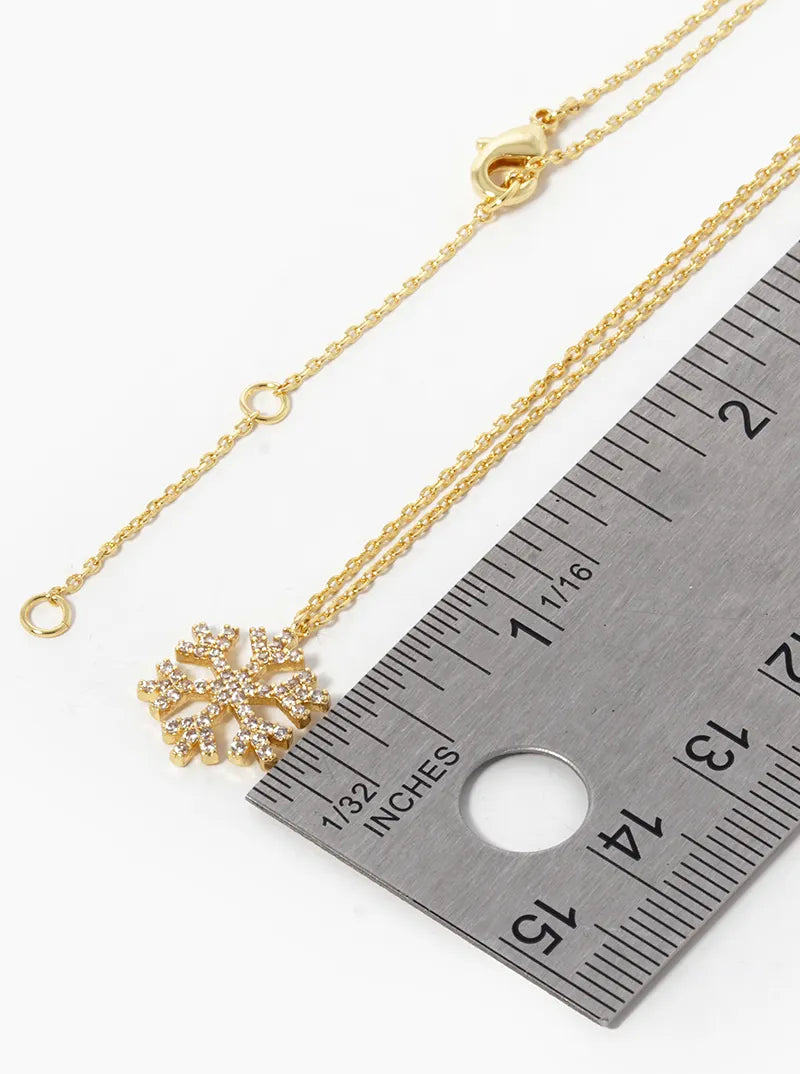 18k Gold Dipped CZ Pave Snowflake Pendant Necklace
