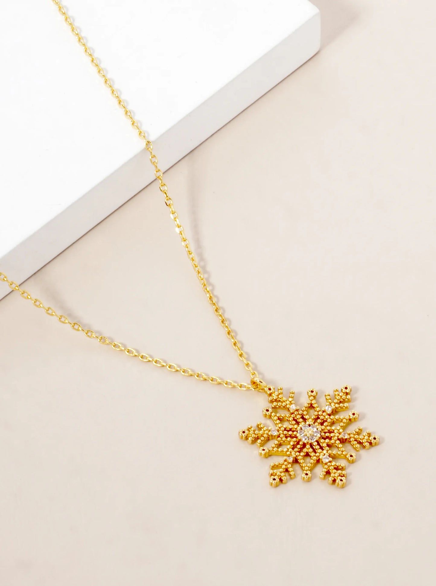 18k Gold Dipped CZ Pave Snowflake Pendant Necklace