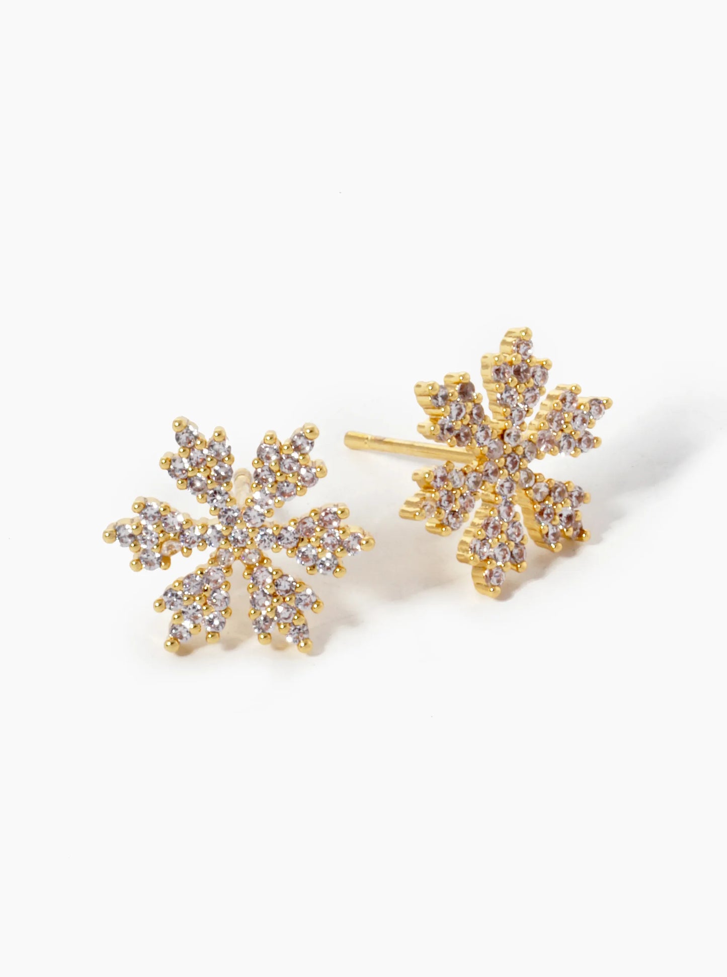 18k Gold Dipped CZ Pave Snowflake Stud Earrings