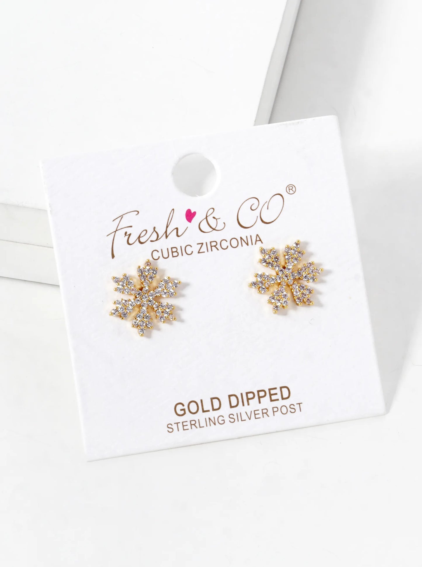 18k Gold Dipped CZ Pave Snowflake Stud Earrings