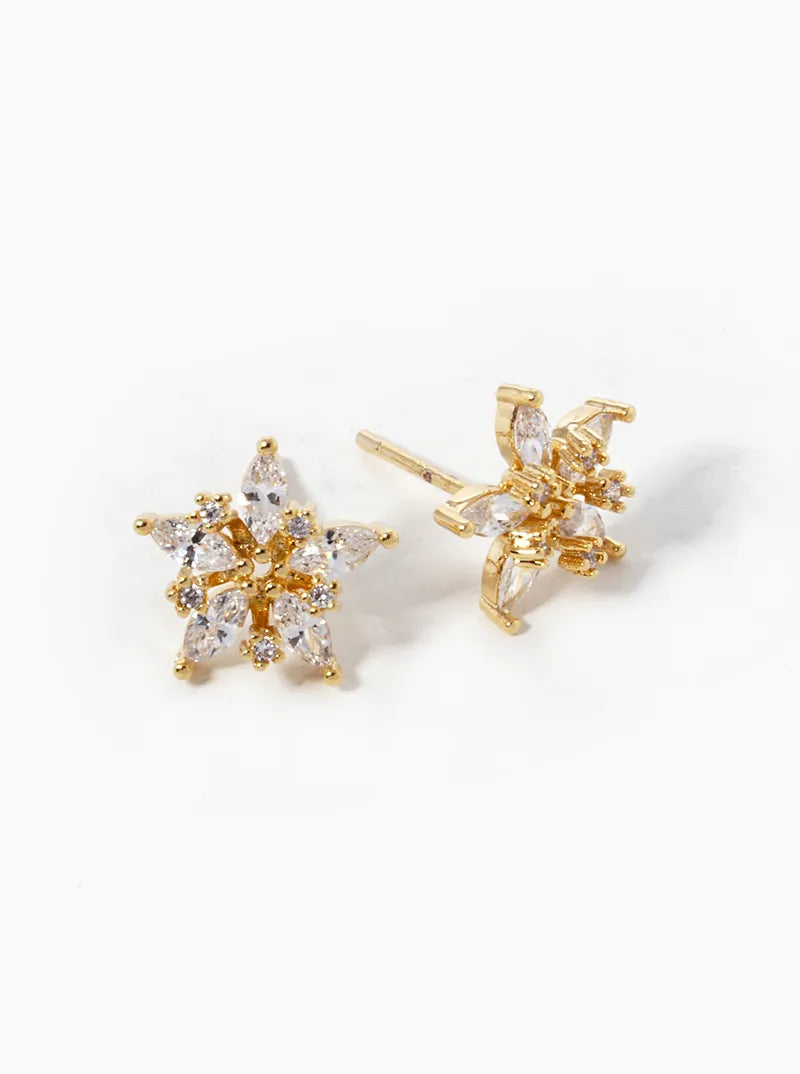 18k Gold Dipped CZ Pave Star Stud Earrings