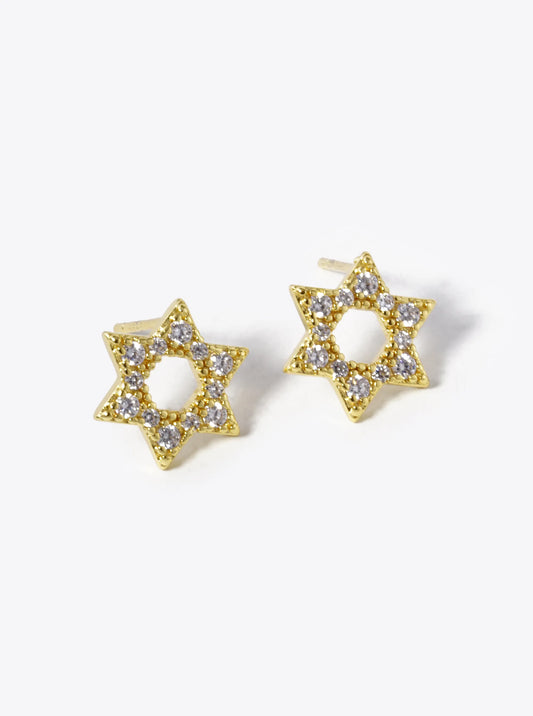 18k Gold Dipped CZ Pave Star Of David Stud Earrings