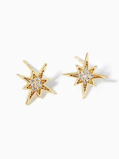 18k Gold Dipped CZ Pave Starburst Post Stud Earrings