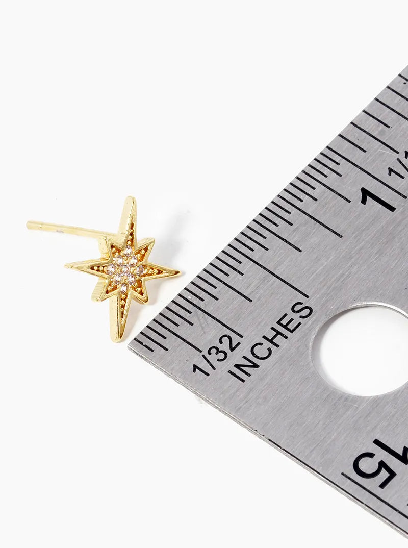 18k Gold Dipped CZ Pave Starburst Post Stud Earrings