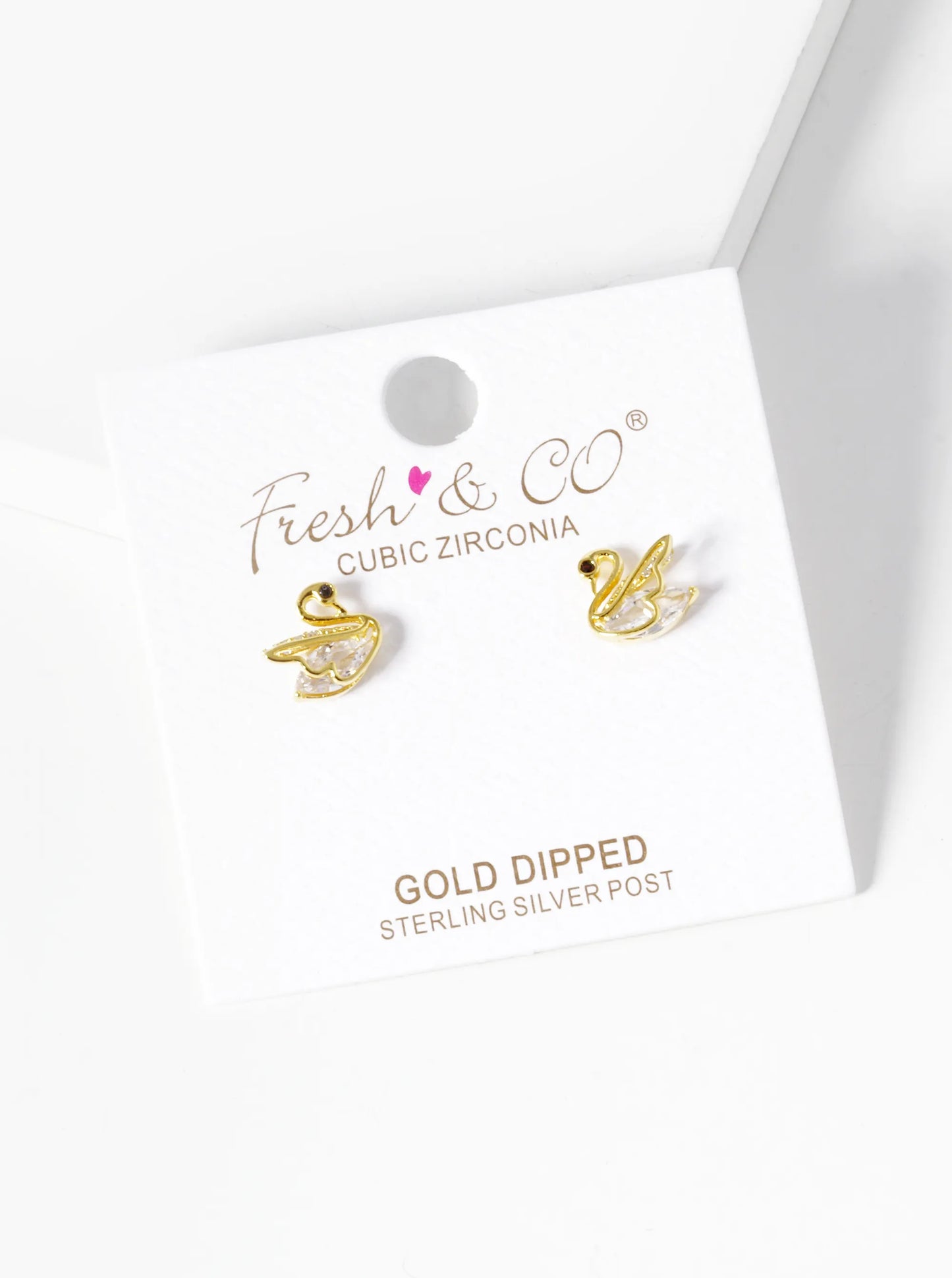 18k Gold Dipped CZ Pave Swan Stud Earrings
