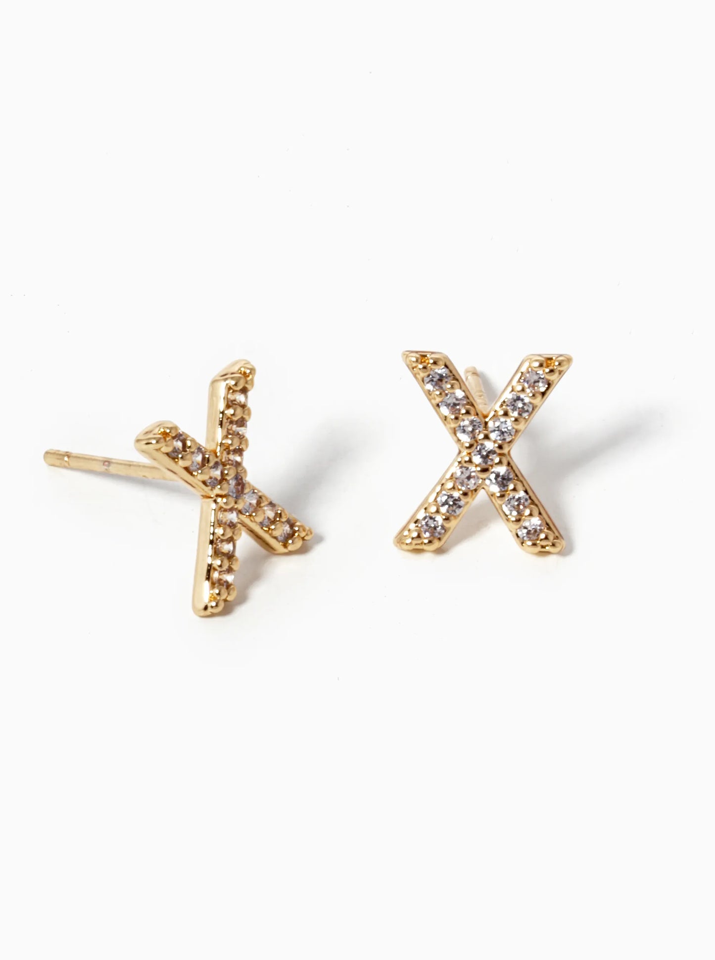 White Gold Dipped CZ Pave X Shape Stud Earrings