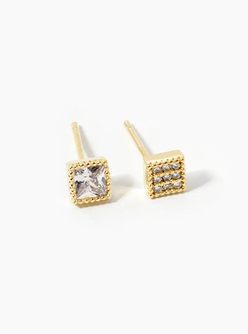 18k Gold Dipped CZ Princess Stud Earrings