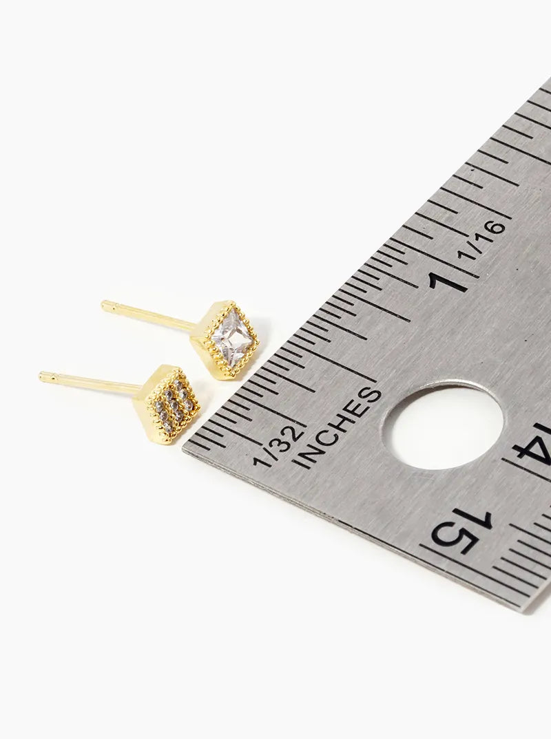 18k Gold Dipped CZ Princess Stud Earrings