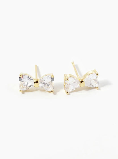 18k Gold Dipped CZ Ribbon Bow Stud Earrings