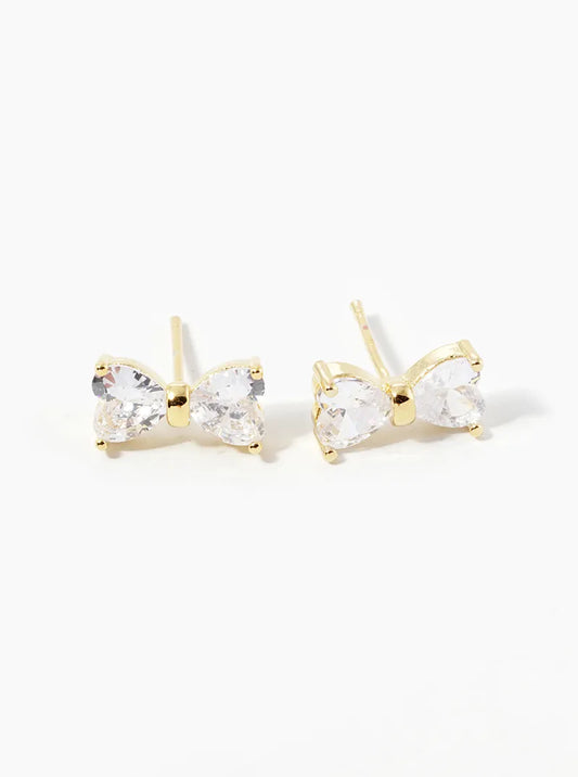 18k Gold Dipped CZ Ribbon Bow Stud Earrings