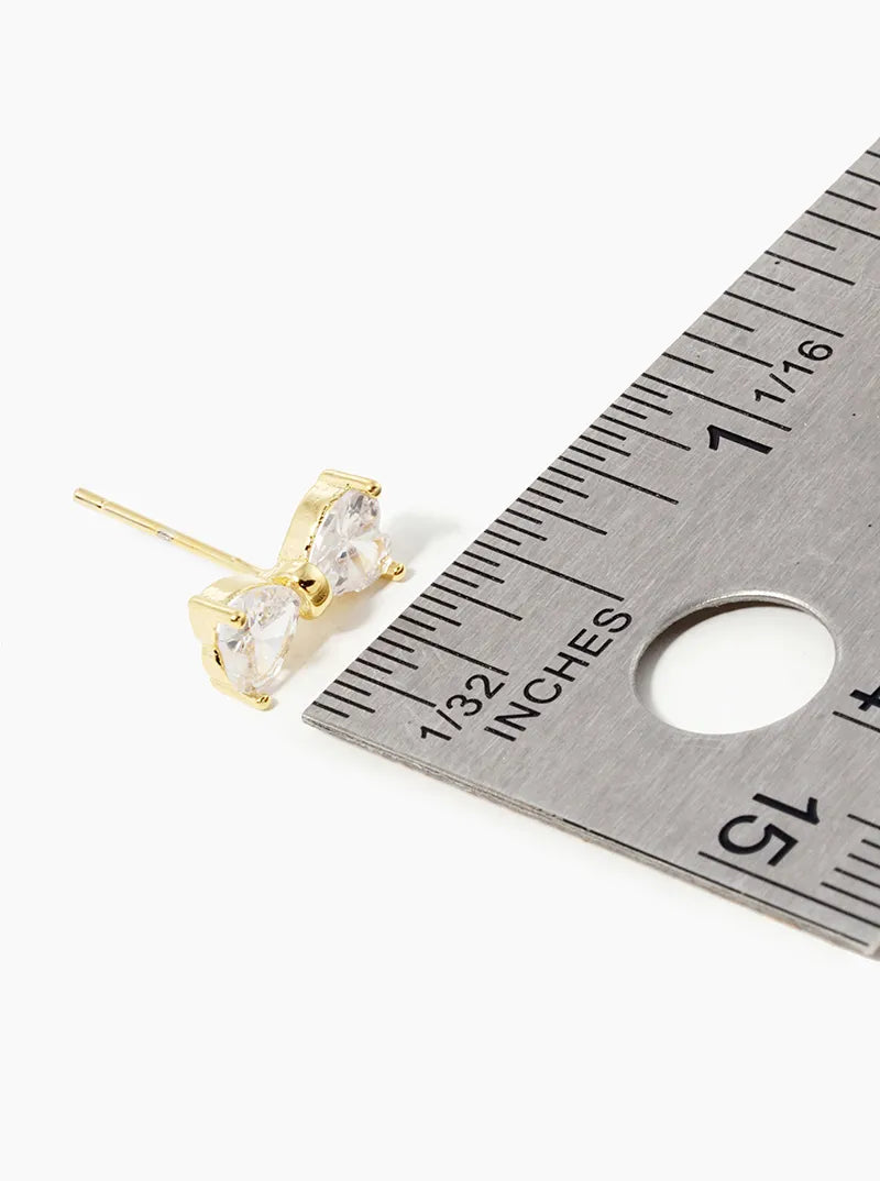 18k Gold Dipped CZ Ribbon Bow Stud Earrings