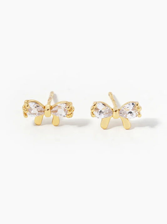 18k Gold Dipped CZ Ribbon Bow Stud Earrings