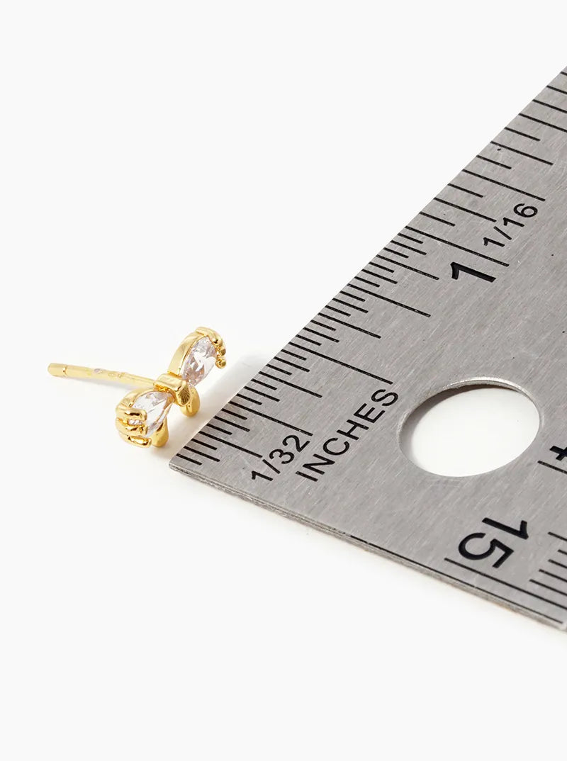 18k Gold Dipped CZ Ribbon Bow Stud Earrings