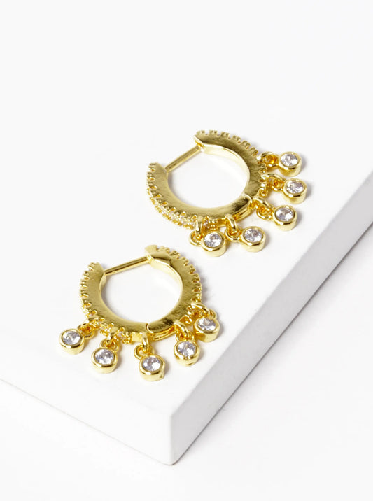 18k Gold Dipped CZ Stone Drop 12mm Huggie Hoop Earrings