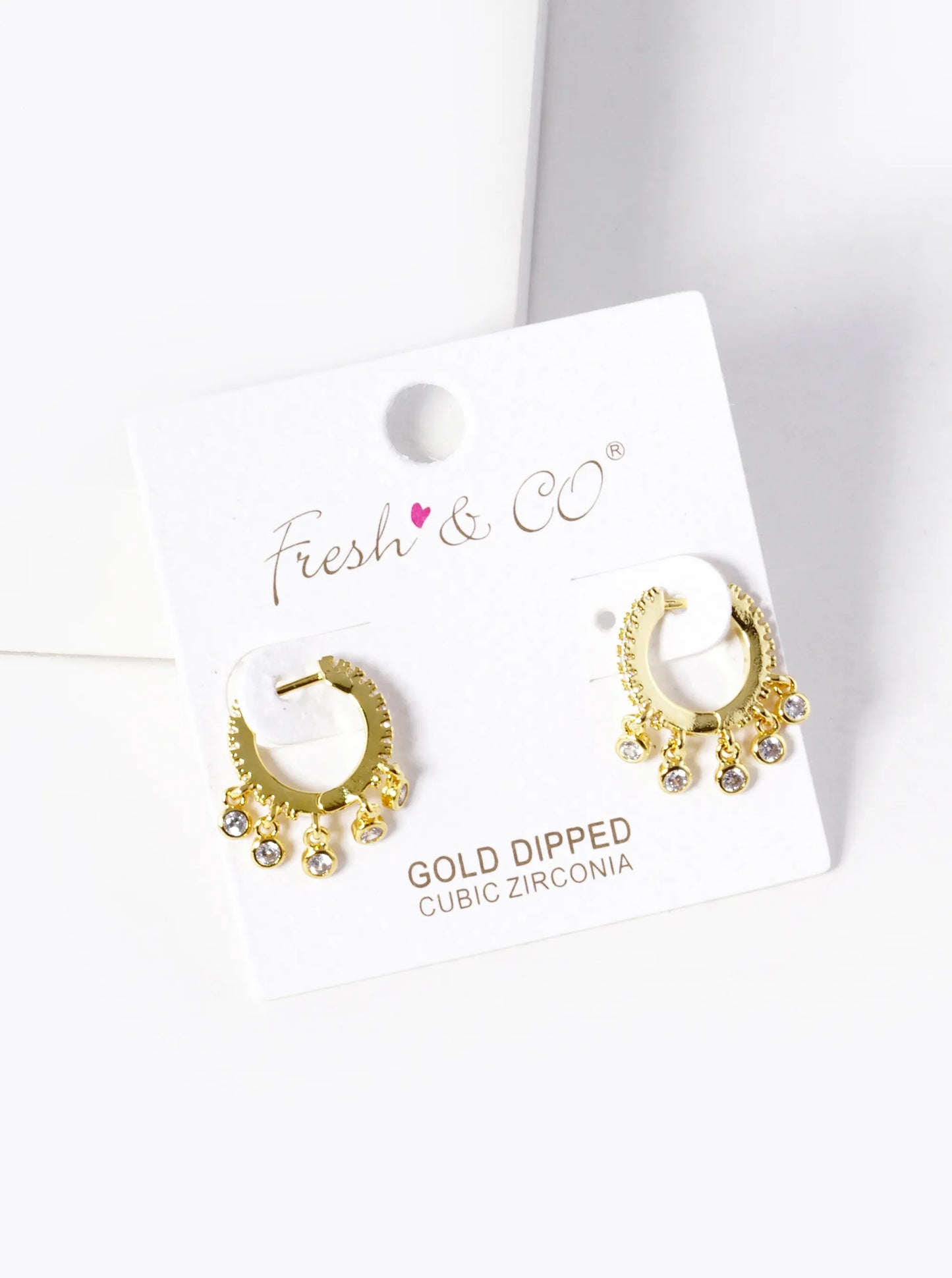 18k Gold Dipped CZ Stone Drop 12mm Huggie Hoop Earrings