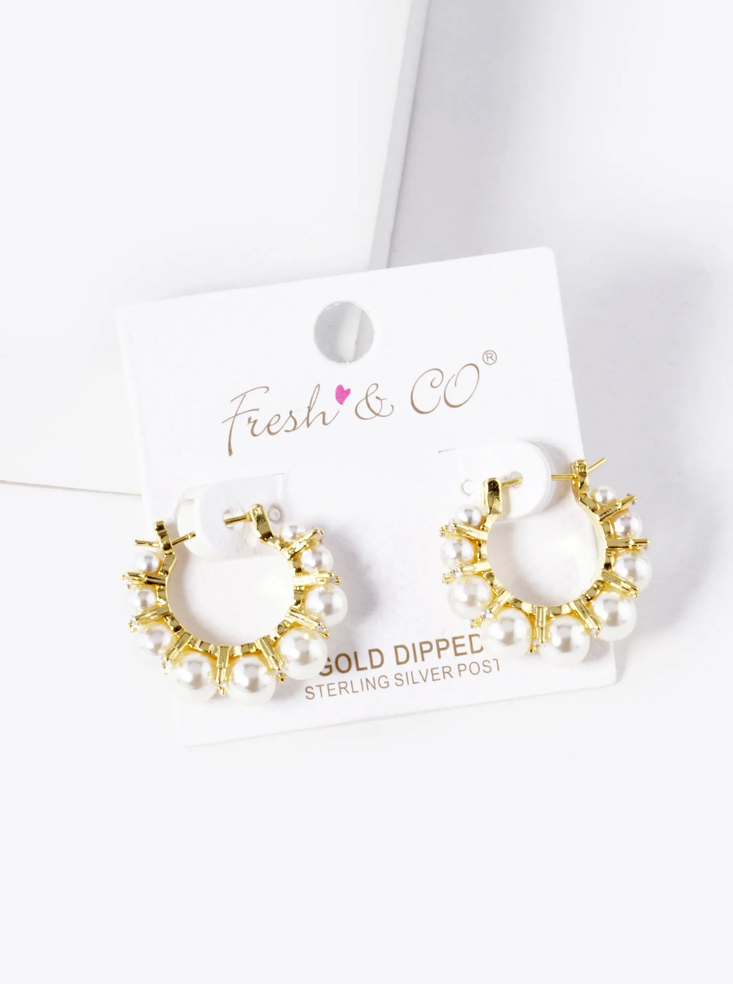 18k Gold Dipped CZ Stone Pearl Beaded 15mm Hoop Earrings