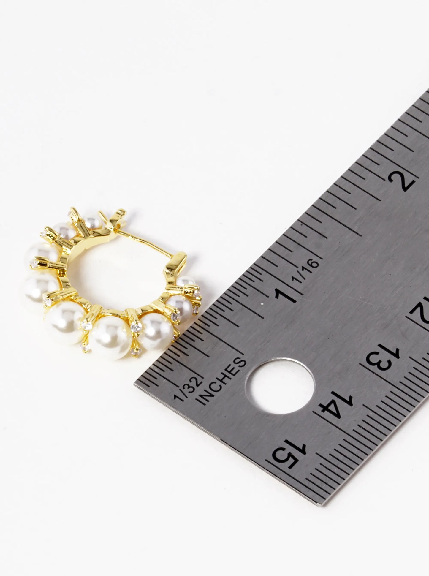 18k Gold Dipped CZ Stone Pearl Beaded 15mm Hoop Earrings