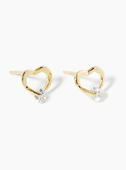 18k Gold Dipped CZ Stone Delicate Heart Post Stud Earrings