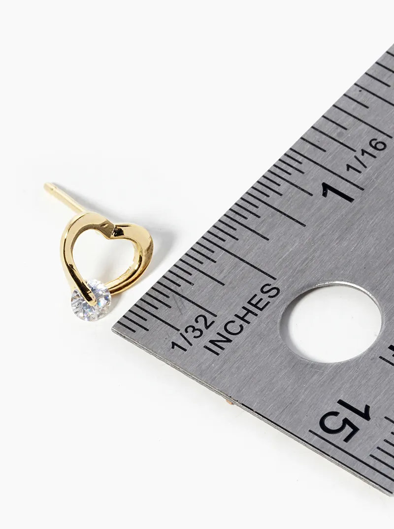 18k Gold Dipped CZ Stone Delicate Heart Post Stud Earrings