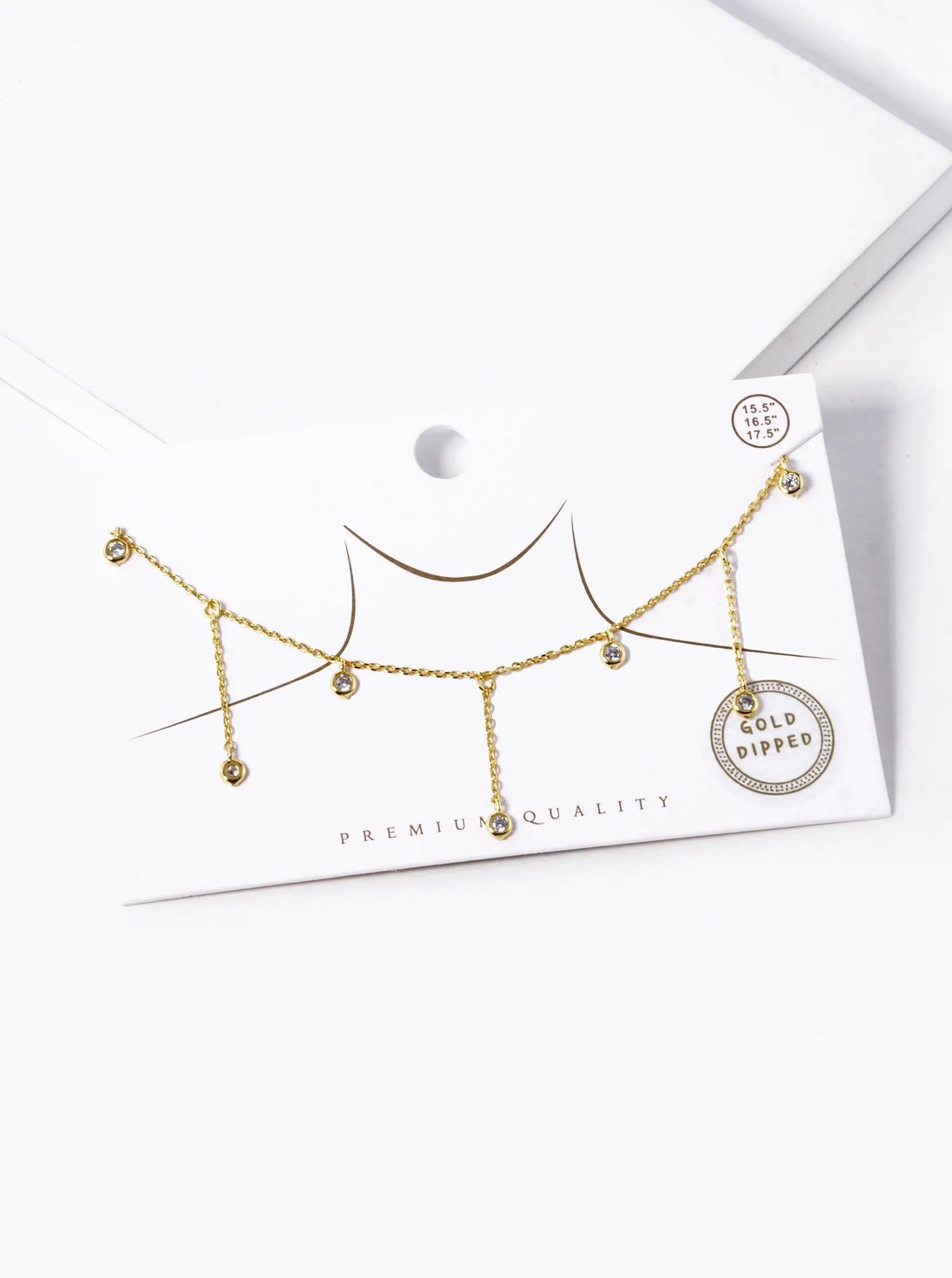 18k Gold Dipped Cubic Zirconia Chain Drop Delicate Necklace