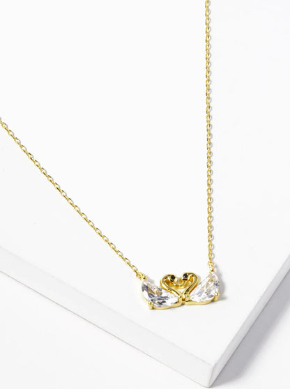 18k Gold Dipped Cubic Zirconia Swan Couple Pendant Necklace