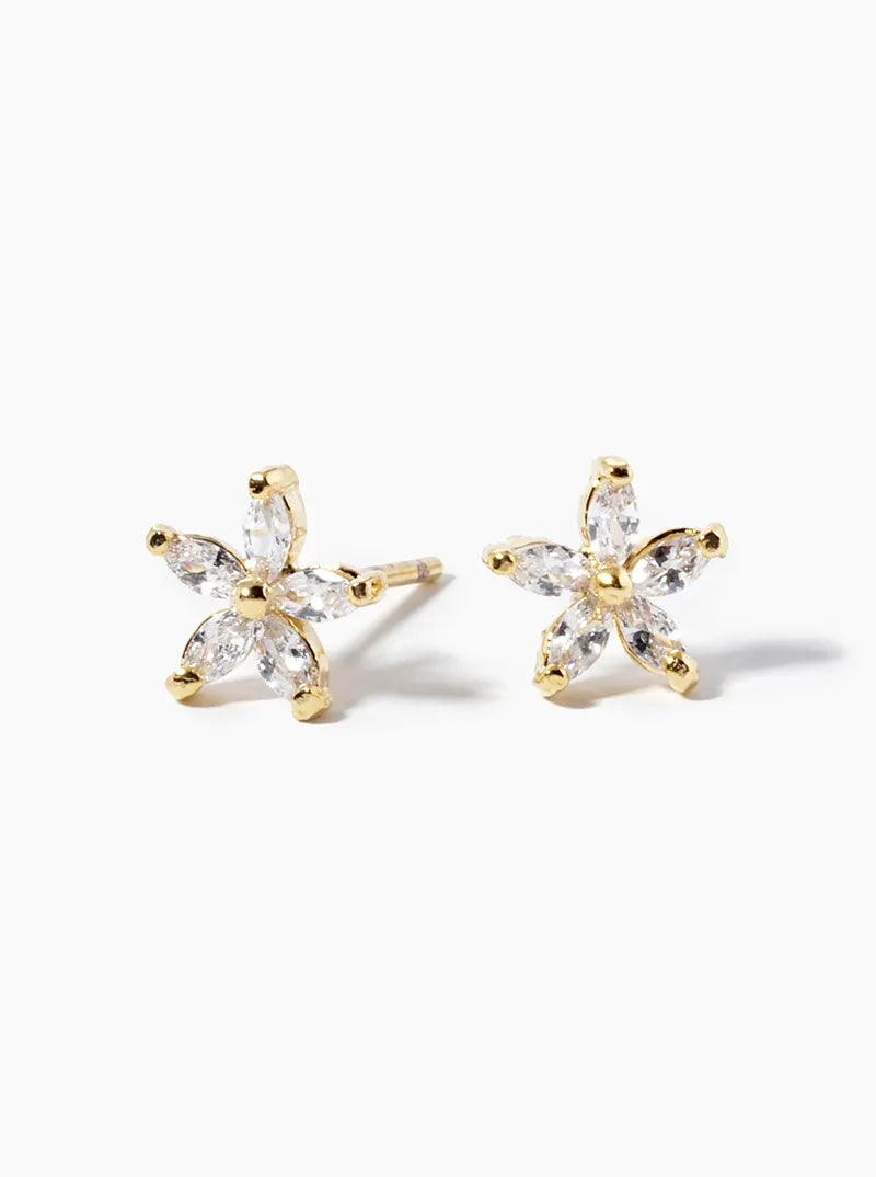 18k Gold Dipped Dainty CZ Flower Post Stud Earrings